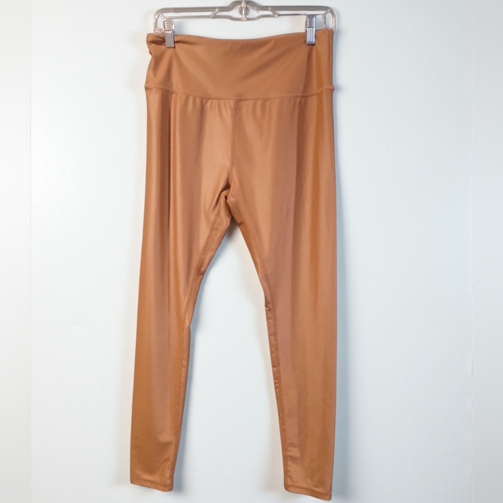 Antonio Melani Camel Shimmer Ankle Leggings Womans Large Stretch